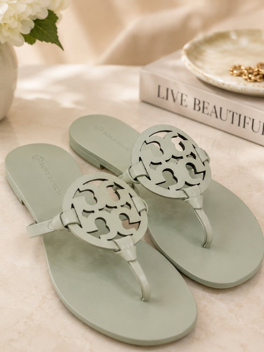 Tory Burch Square Miller Sandals in Meadow Mist